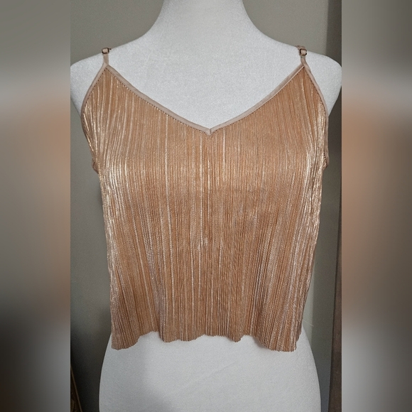 VICTORIA'S SECRET Rose Gold plisse cropped cami. Size Small - Picture 3 of 8